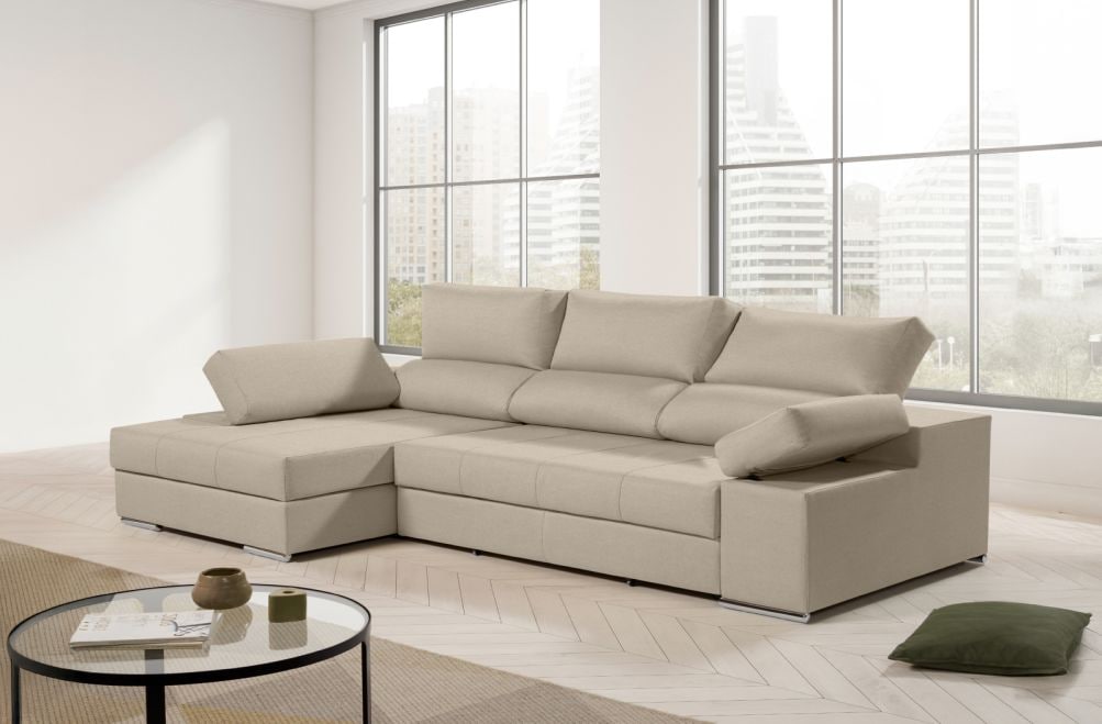 Sofá chaise longue de tela Amira de HOME - principal