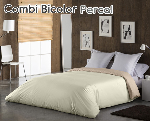 Funda Nórdica Percal Combi Bicolor Liso de HOME