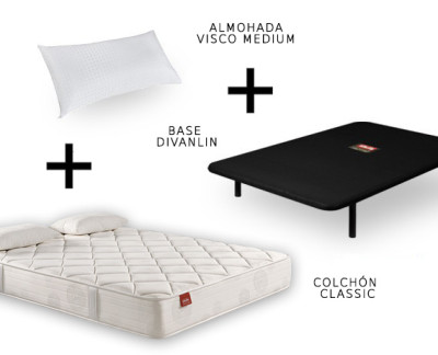 Pack PIKOLIN, colchón muelles Normablock Leda 26cm, canapé abatible blanco  y almohada fibra, 90x190
