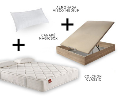 Pack Pikolin Kingdom 135x200 con colchón, canapé abatible color blanco y 2  almohadas de regalo